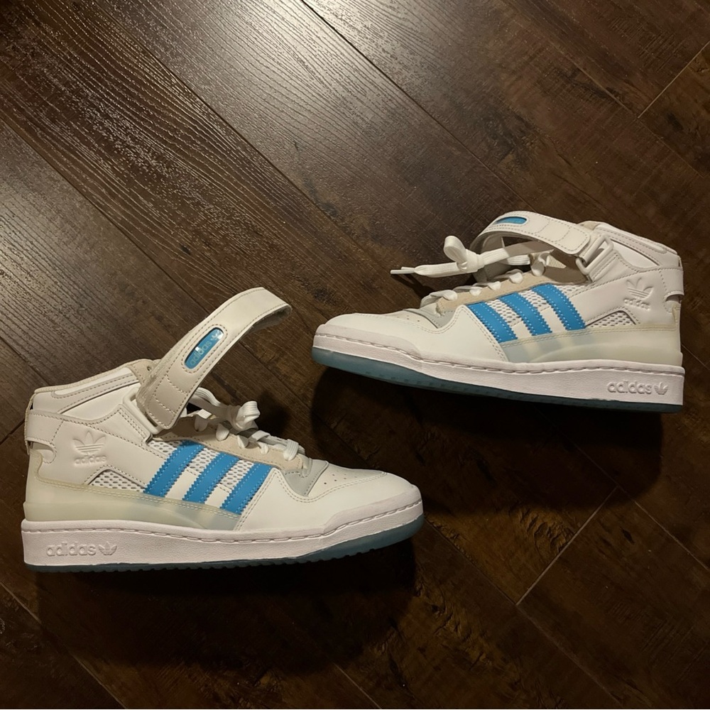 Adidas White and Blue Retro High-Top Sneakers